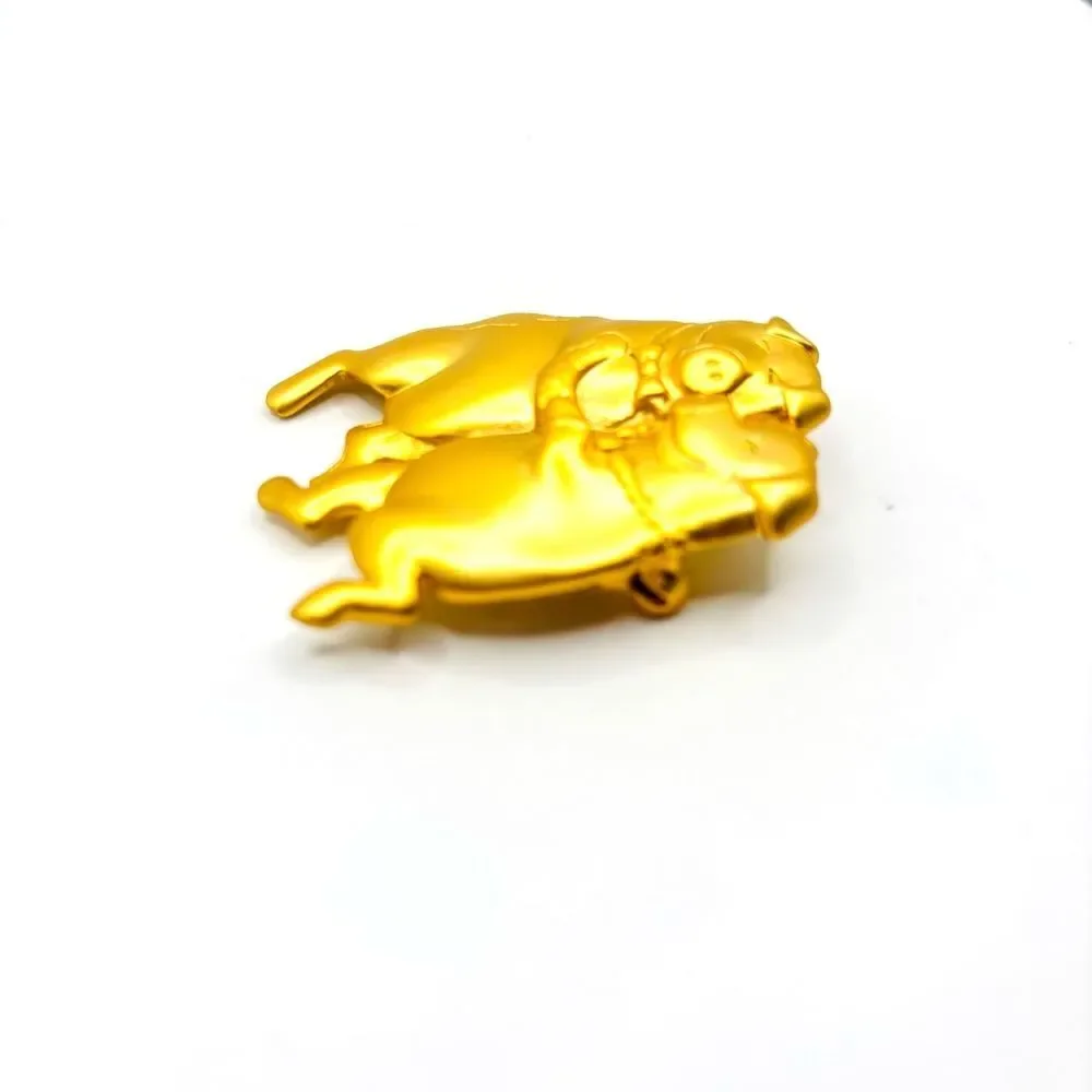 Gold Dancing Pig Brooch Pin